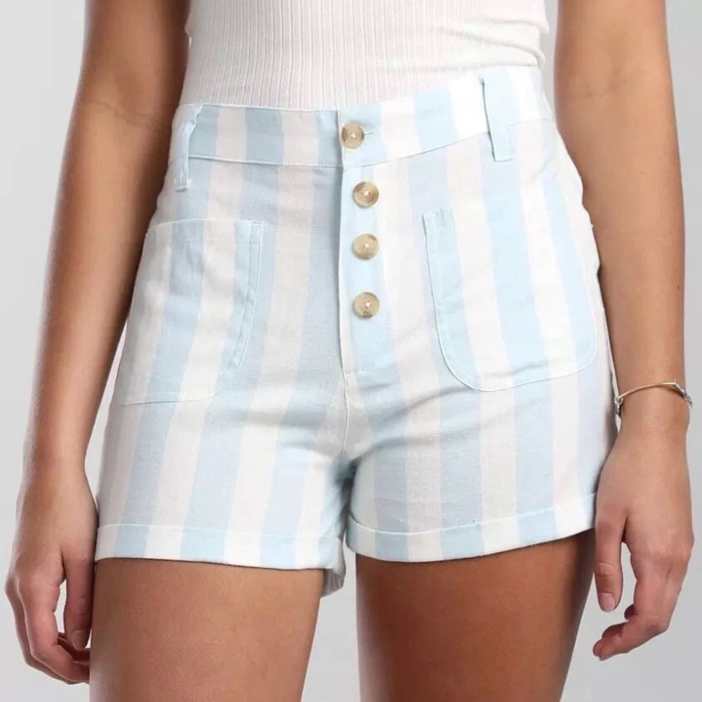 Billabong Women's Leave Rad Striped High Waisted Woven Short Size 26 Blue Beach